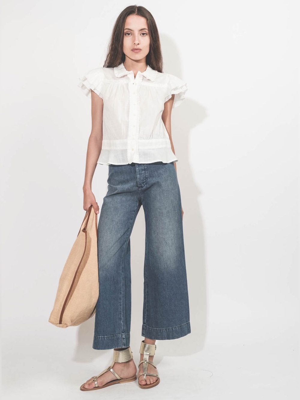 The Great The Seafair Jeans Marine Blue Wide Leg Button Fly - Size 29